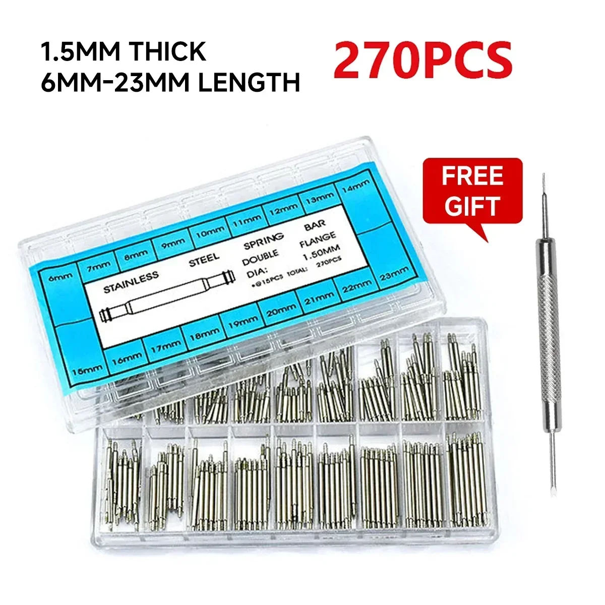 Premium Stainless Steel Spring Bar Set - 270 Pieces for Watchband and Strap Repair
