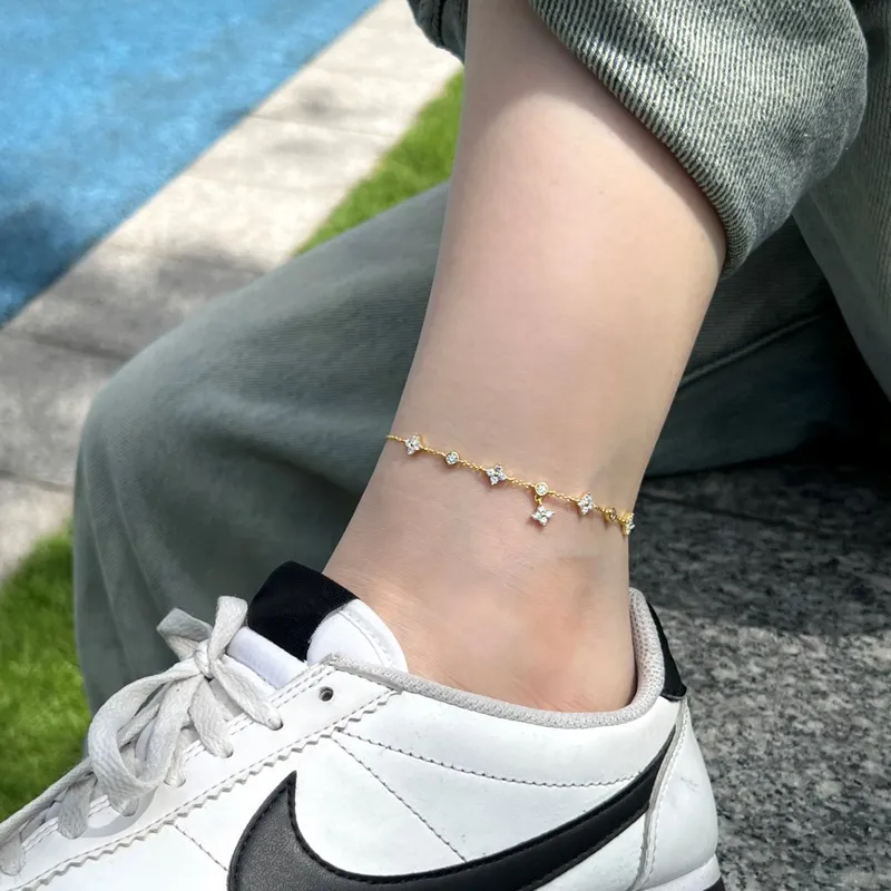 925 Sterling Silver Clover Design Ankle Br..