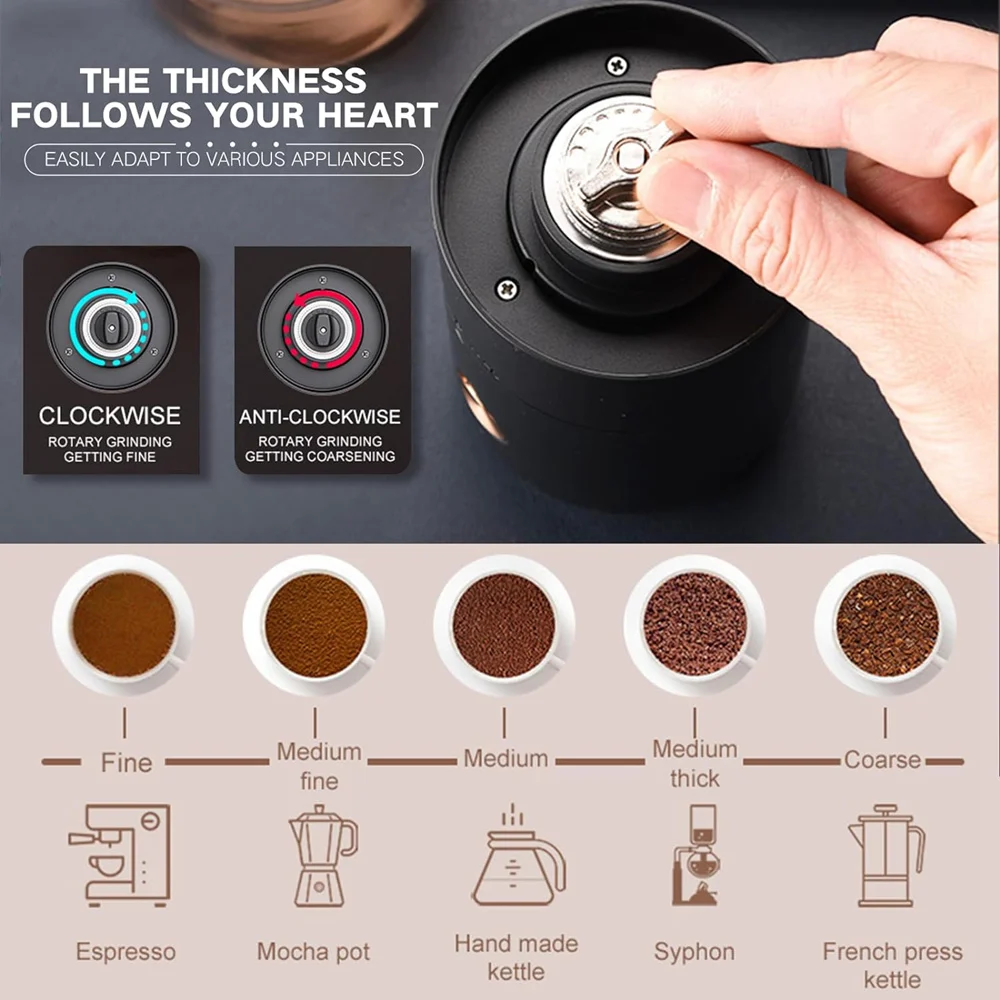 Autostop Coffee Grinder Charged Professional Stronger Adjustable SUS Core Grinding Machine electric grinder coffee grinder Portable Vacation Travel Cafe Grinder