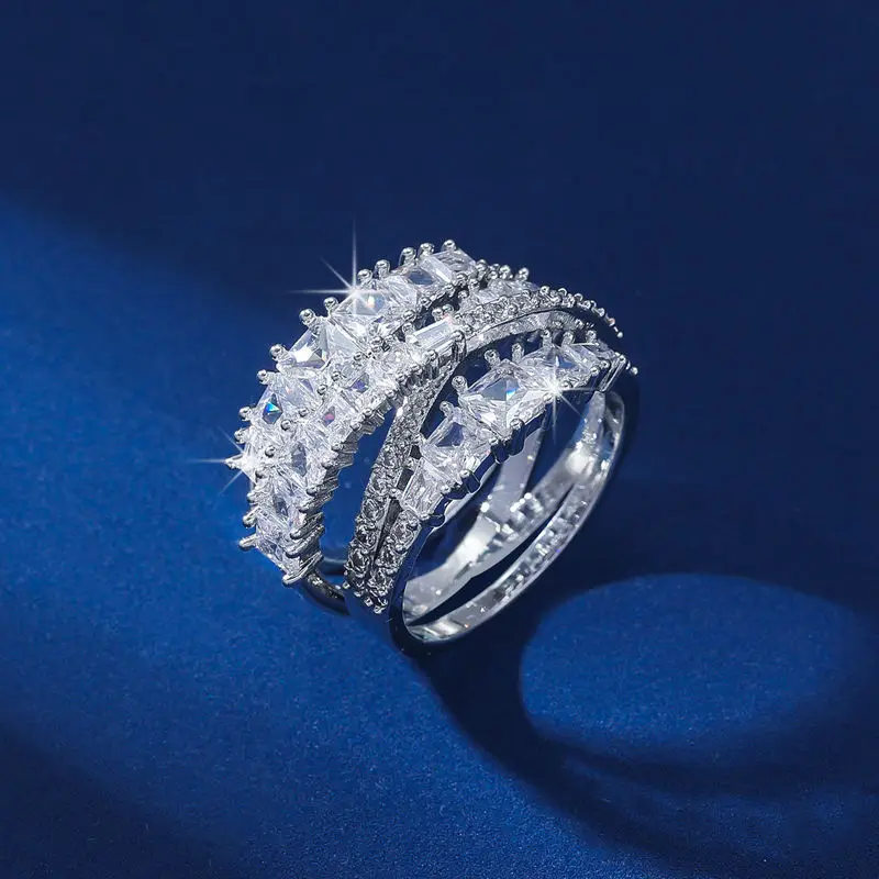 خاتم نحاسي من الزركون للرجال والنساء لامع إكسسوار...