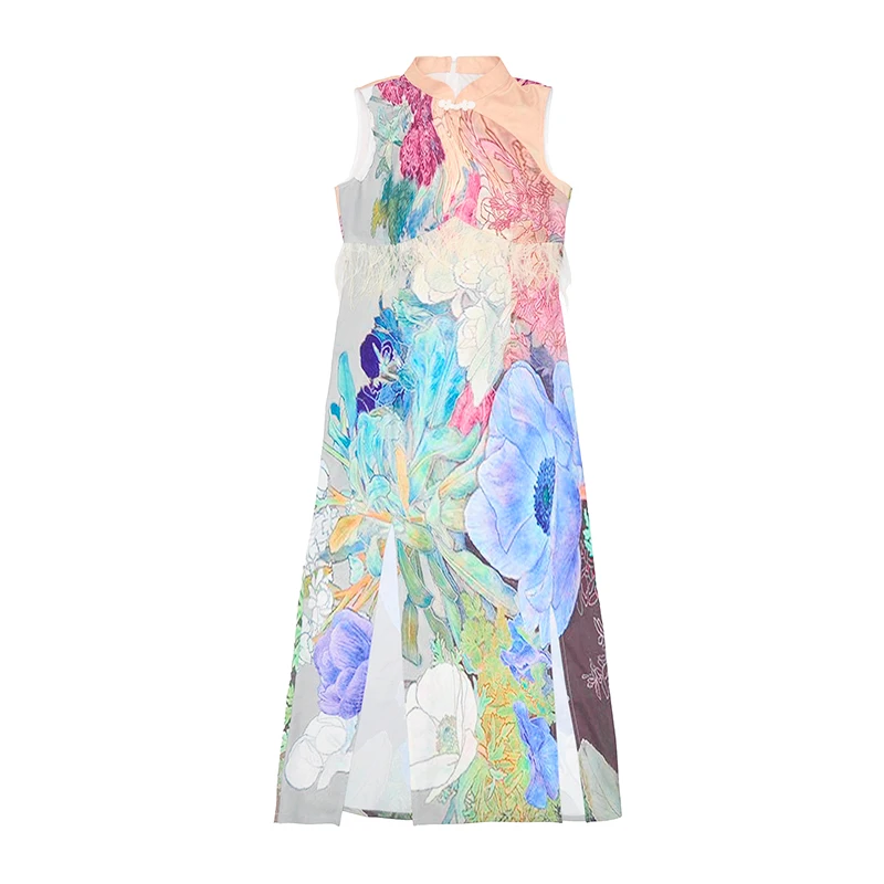 

Chinese Style Floral Printed Woolen Cheongsam