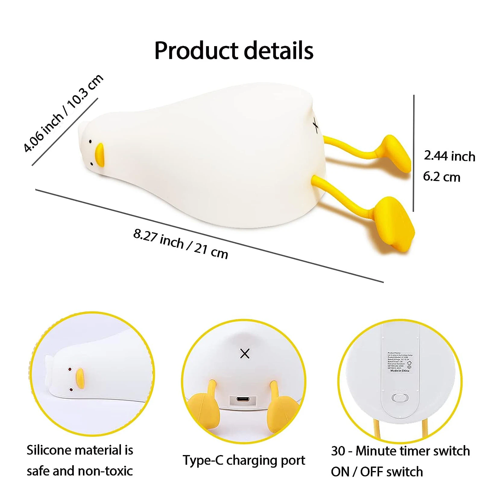 Duck Rechargeable LED Night Light Pat Silicone Lamp Bedside Cartoon Cute Children Nightlights for Home Room Decor Birthday Gift 5