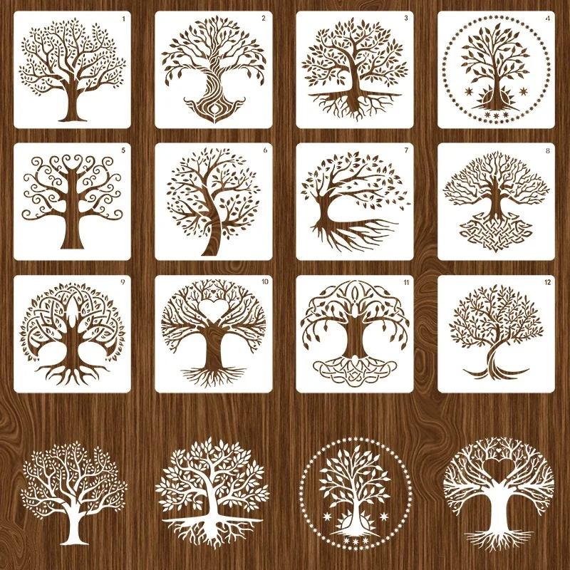 

12pcs Tree Stencils Set Wood Tree DIY Layering Stencils Wall Painting Scrapbook Coloring Embossing Album Decorative Template