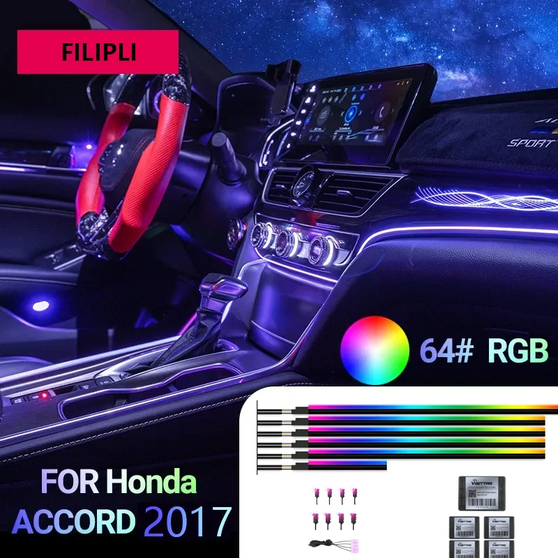 

For 2017 Honda Accord APP 64 Colors RGB Lighting Car Interior Ambient Light Neon Auto Atmosphere Decorative interior Car Lamp