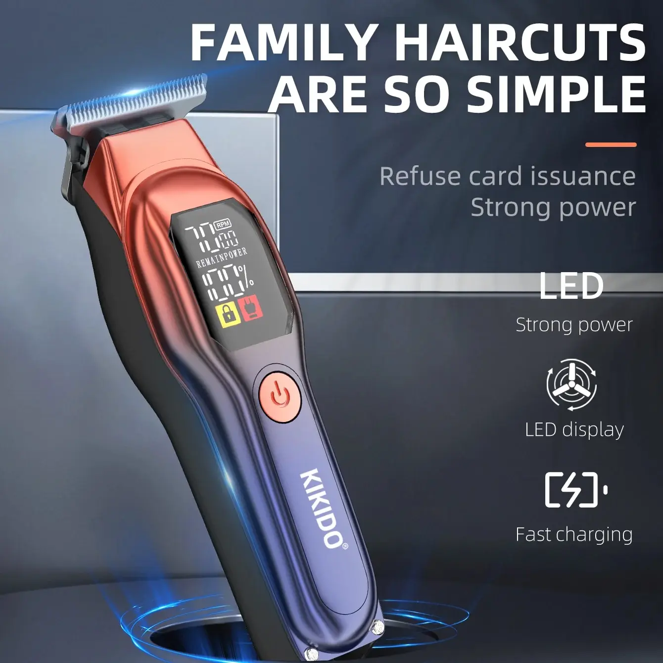 KIKIDO KK-A2 Hair Clipper Rechargeable Professional Low Noise With Auxiliary Light Trimmer Kit