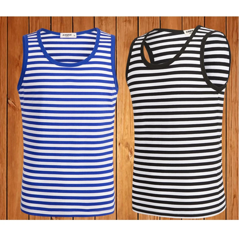 Sovietica Russo Militare Vdv Airborne Naval Telnyashka Marine Mens Sailor Gilet 100% Cotone O-Collo Camicia A Righe Da Marinaio Tanktop