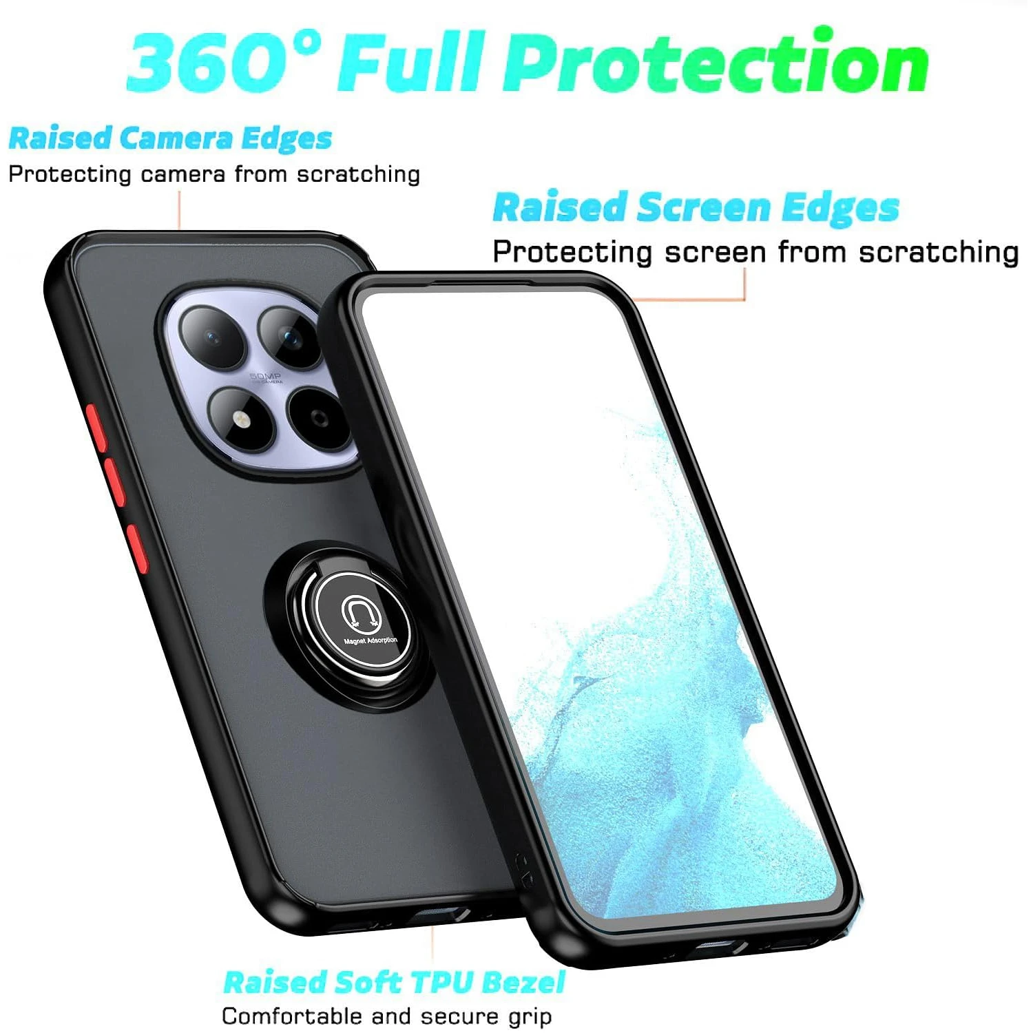 Shockproof Matte Case with Magnetic Stand and Ring Holder