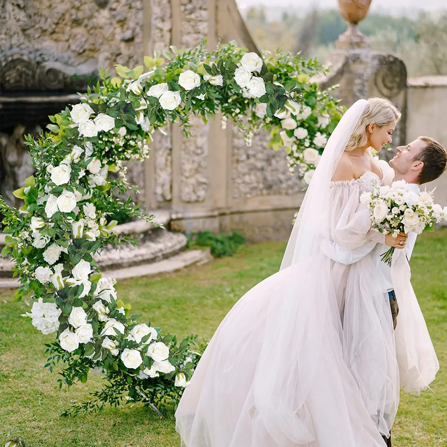 Romantic Rose Vine, Artificial Garland Hanging Fake Rose Ivy Silk