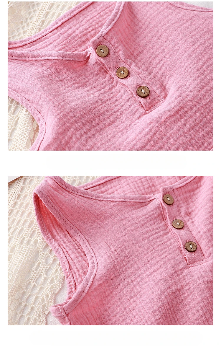 2Pcs Summer Solid Newborn Baby 100% Cotton Linen Bodysuits Boy Girl Sleeveless Romper Jumpsuit Soft Skin-friendly Thin Comfy