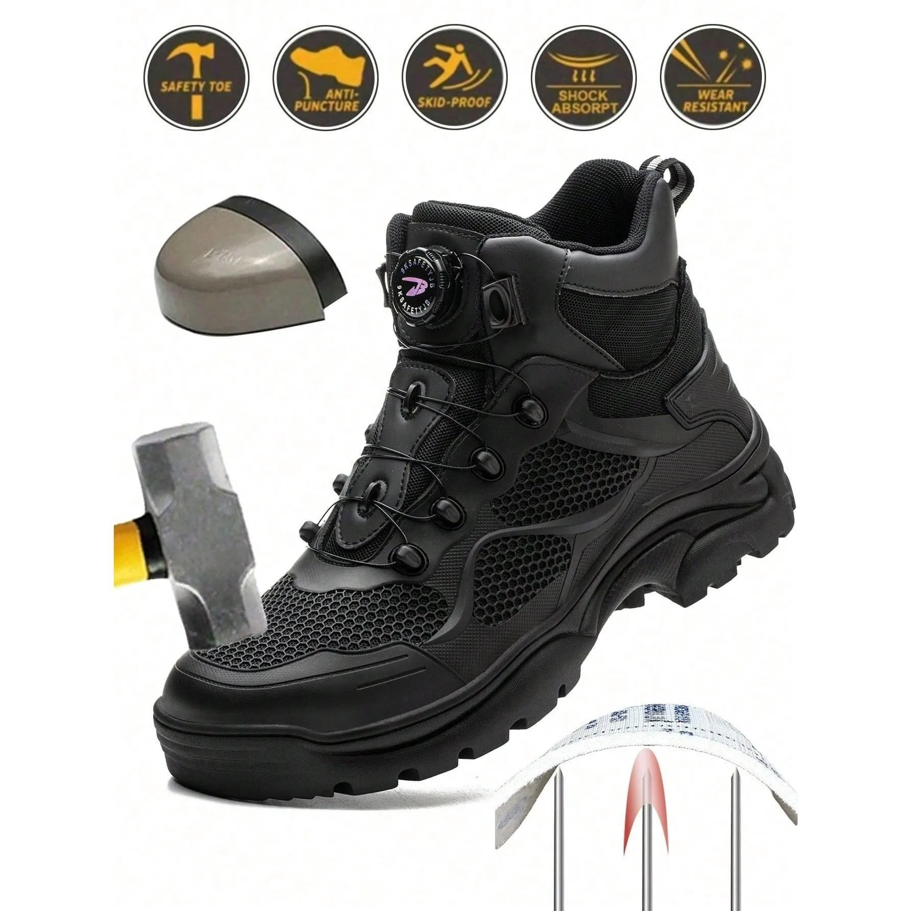 Safety Shoes Men Shoes Men's Work Safety Shoes High Top Lace-up Steel Toe Anti-smash And Anti-puncture Work Boots Comfortable