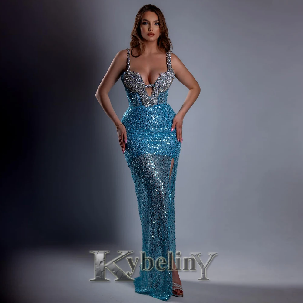 Kybeliny Exquisite Slit Prom Dresses for Woman Sequin Rhinestones Mermaid Ceremony Party Gowns Vestidos De Festa Customized