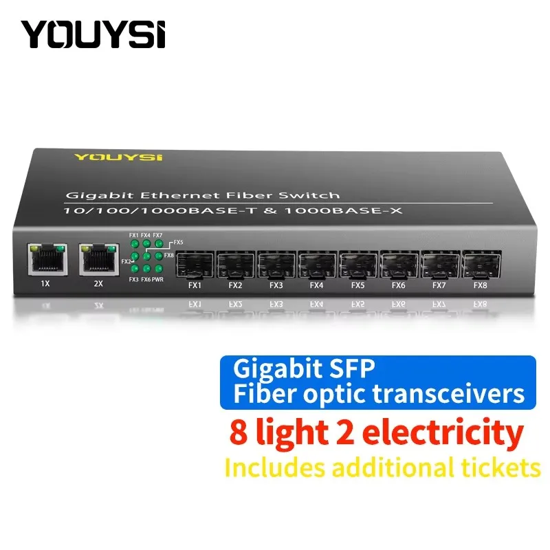 YOUYSI All Gigabit 8 Optical 2 Electric SFP Fiber Optic Transceiver (Optical Module Not Included)