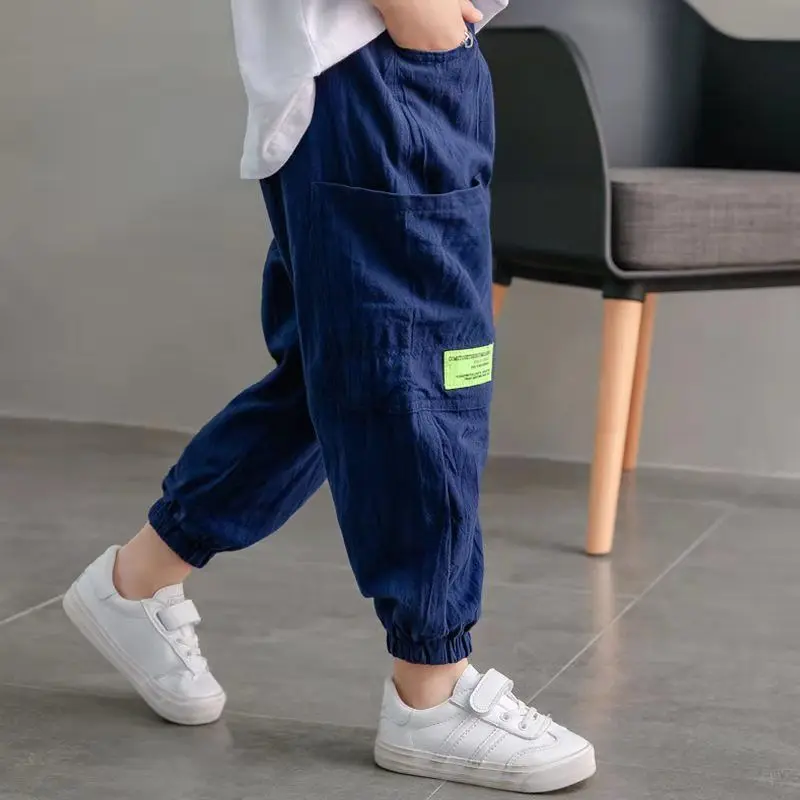 Pantalon en coton et lin pour bébé garçon, harem adt