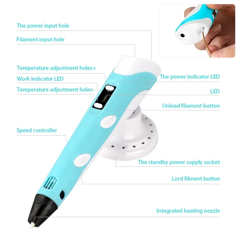 LED Screen 3D Printing Pen with PLA Filament for Creative Design and Drawing - Perfect Gift for Kids