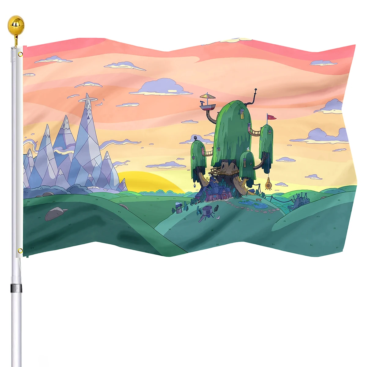 

Cartoon Cactus Tree House Flag Fantasy World Vivid Color Flags Double Stitched Brass Grommets Home Indoor Party Outdoor Decor