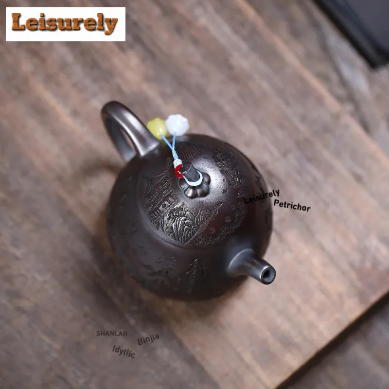 160ml Yixing Purple Clay Teapots Handmade Eggplant Pot Raw Ore Antique Brass Mud Tea Infuser Kettle With Strainer Zisha Tea Set