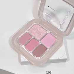 Vibrant 5 - Color Glitter & Matte Pink Eyeshadow Palette - Waterproof, Shimmer & Smoky Finish (05)