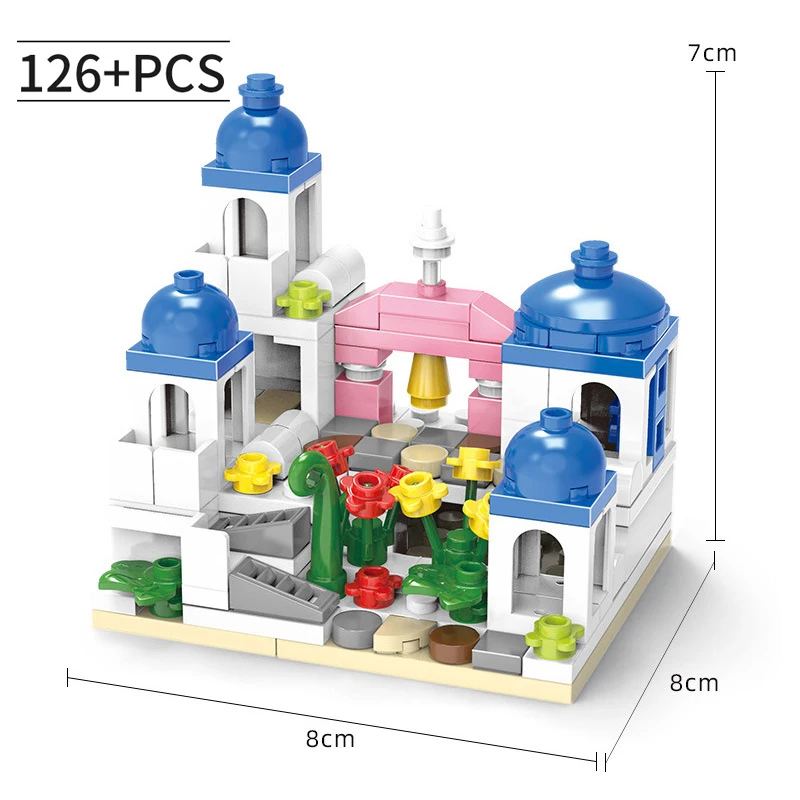 City Series Girls Santorini Castle Building Block Create Unique Structures Classic DIY Model Brick Toys Gift for Children Kids