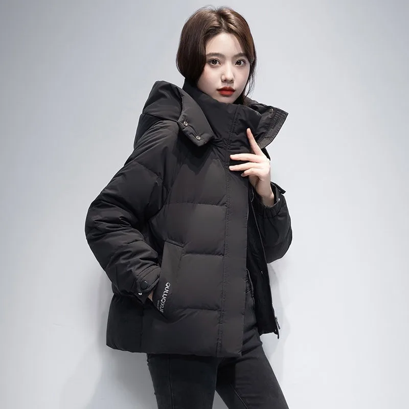 2023 New Women Down Jacket Winter Coat Female Short Fashion Parkas Thick Warm Outwear Hooded Simplicity Versatile Overcoat