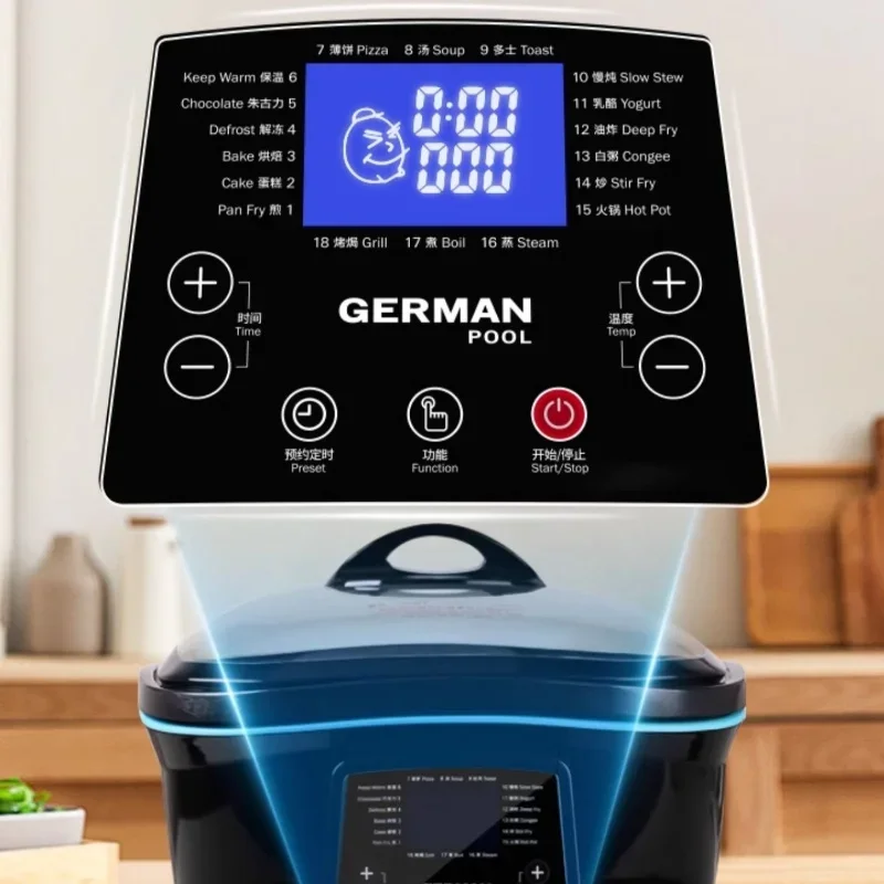 220V Multi Cookers: 5L Large Capacity Fryer, Hot Pot, Air Fryer and Slow Cooker,1500W High Firepower Baking and Stewing 4