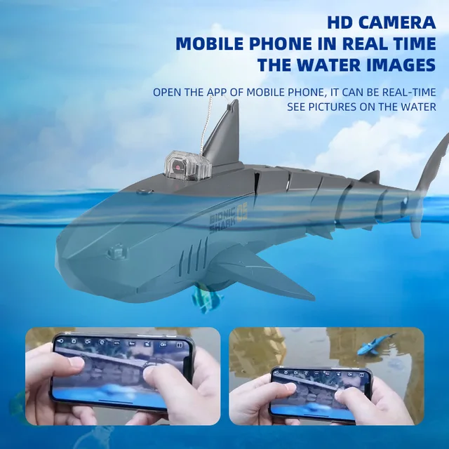 RC Submarine with 480P Camera Underwater Boat Toy Remote Control Shark Animal Robots on Radio Controlled Boats Toys for Children 2