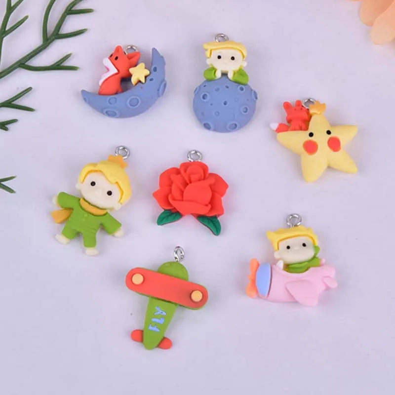 

10pcs New Cartoon Prince Moon Fox Flower Plan Resin Charms for Making Earring Keychain Necklace Pendant DIY Jewelry Accessories