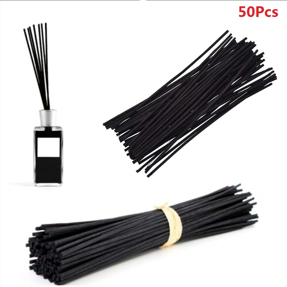 

50PCS NEW Diffuser Sticks Black Rattan Reed Diffuser Sticks Replacement Fiber Essential Oil 20cm 3mm