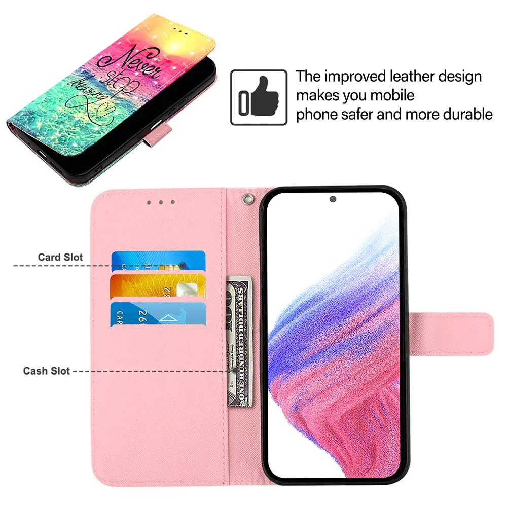 Cartoon Painted Leather Flip Wallet Phone Case with Card Slot Holder