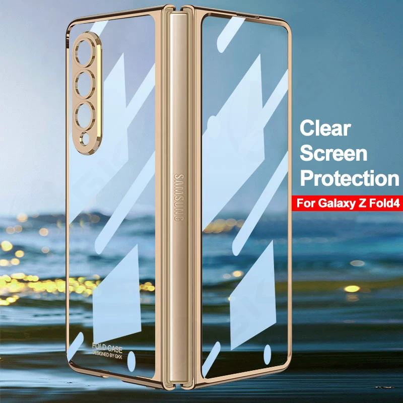 

GKK роскошный гальванический экран со стеклянной крышкой для Samsung Galaxy Z Fold 4 чехол для защиты камеры Жесткий чехол из поликарбоната для Galaxy Z Fold4