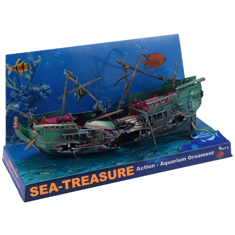 Large Aquarium Decoration Boat Plactic Aquarium Ship Air Split Shipwreck Fish Tank Decor C
