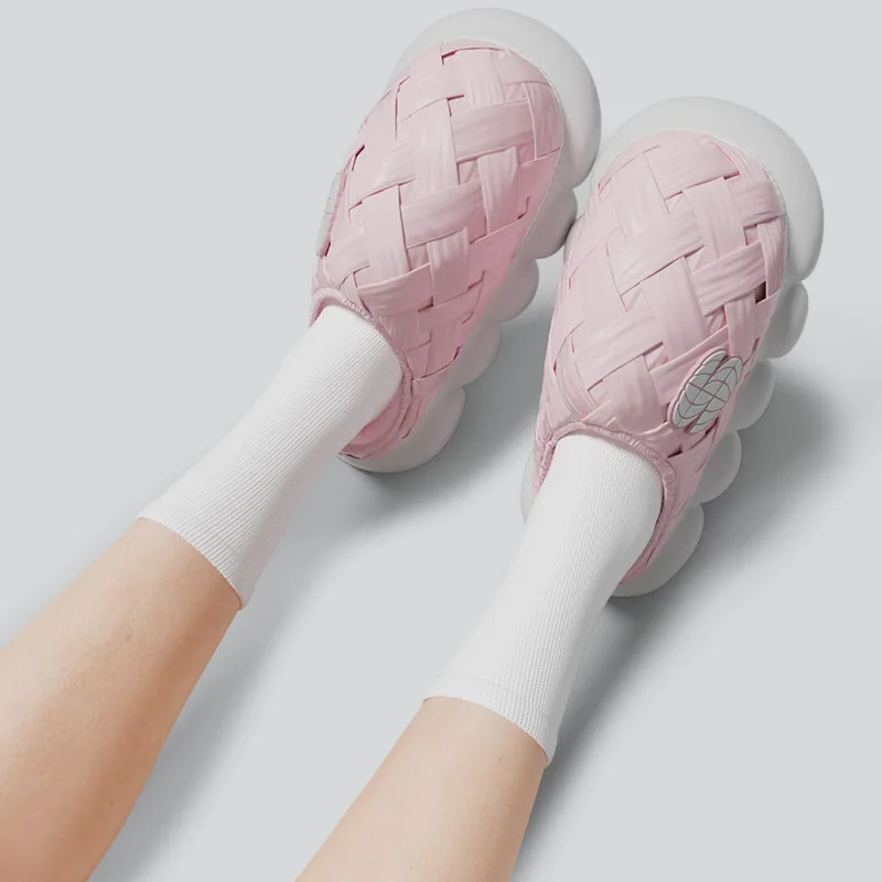 남녀공용 짠 방수 면 슬리퍼, 따뜻하고 부드러운 밑창, 두꺼운 밑창, 가정용 슬리퍼, 겨울