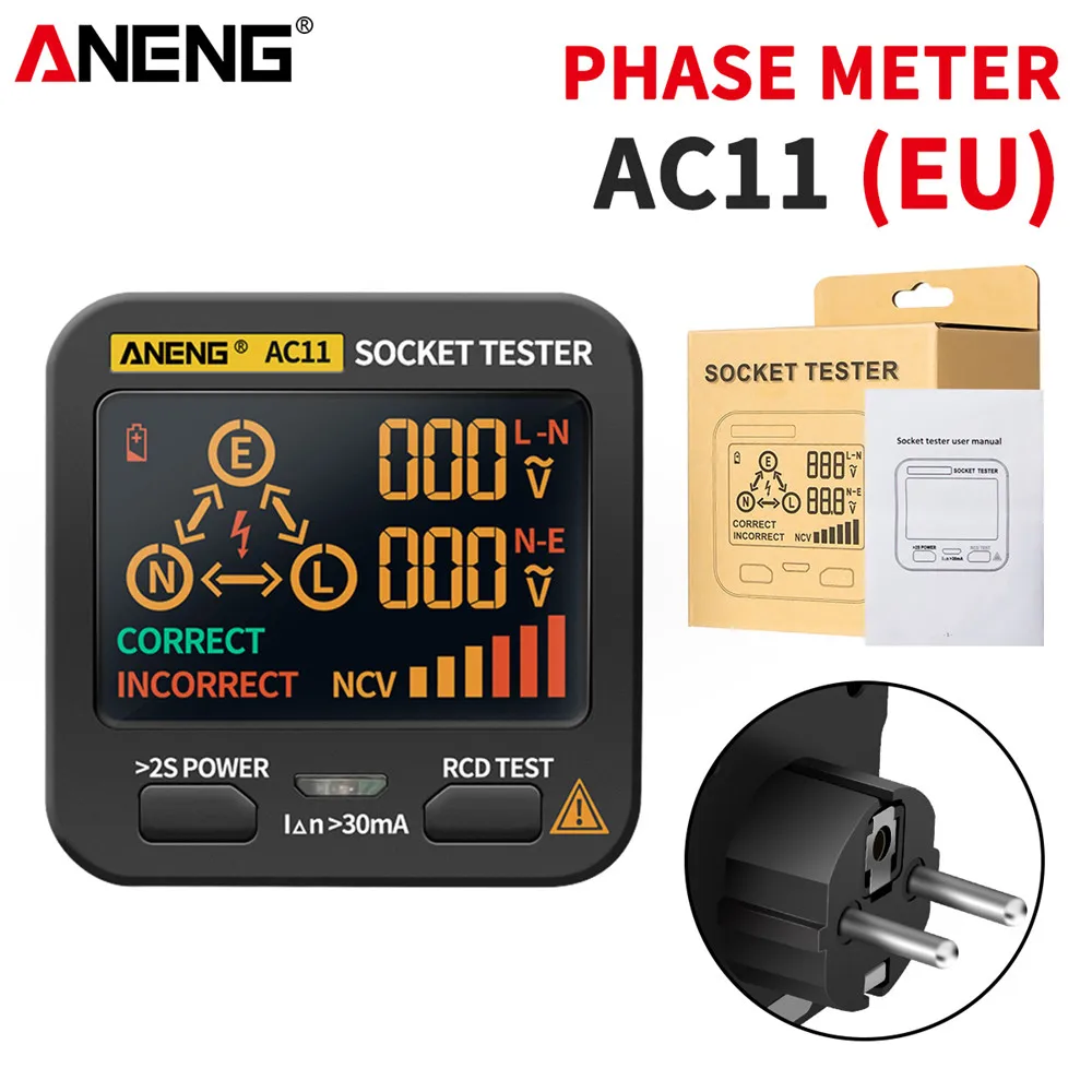 ANENG AC10/AC11 Socket Detector US/EU/UK Plug Ground Zero Line Plug Polarity Phase Detector Smart Digital Tester socket tester,circuit tester