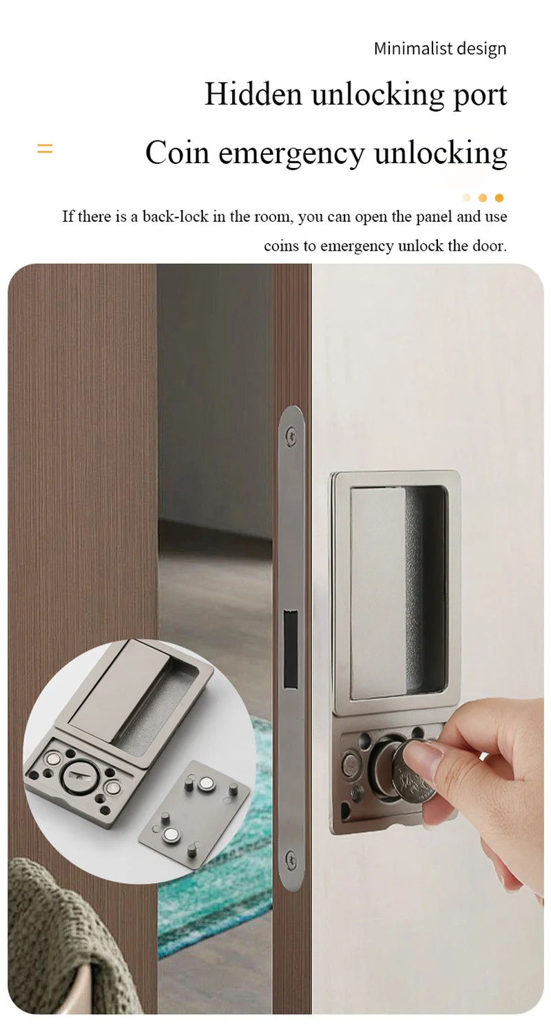 Description Picture 5 of itemMinimalist Hidden Door Handle Bedroom Door Lock Embedded Magnetic Silent Door Lock Black Simple Style Invisible Sliding Door Lo