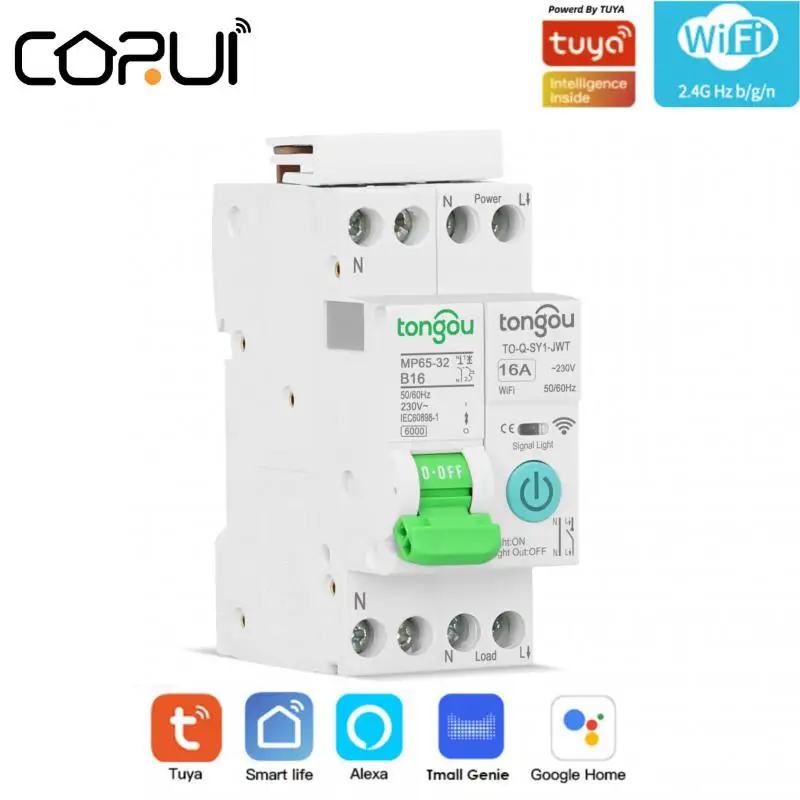 

TUYA WiFi Smart Circuit Breaker 1P 32A DIN Rail For Smart Home wireless Air Switch Remote Control With Google Home Alexa Ynadex