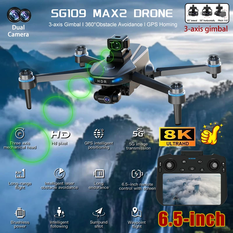 Drone SG109 Max 2 8K GPS 6km Caméra Stabilisée 3 Axes