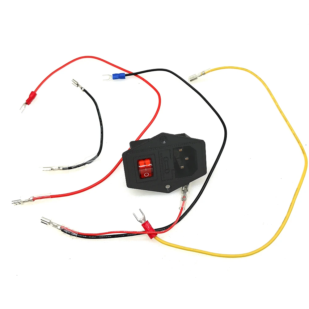

10pcs AC250V Power Socket Pin Plug IO Button 6A Fuse Switch Wires Coin Pusher Arcade Crane Vending Machine Printer Accessories