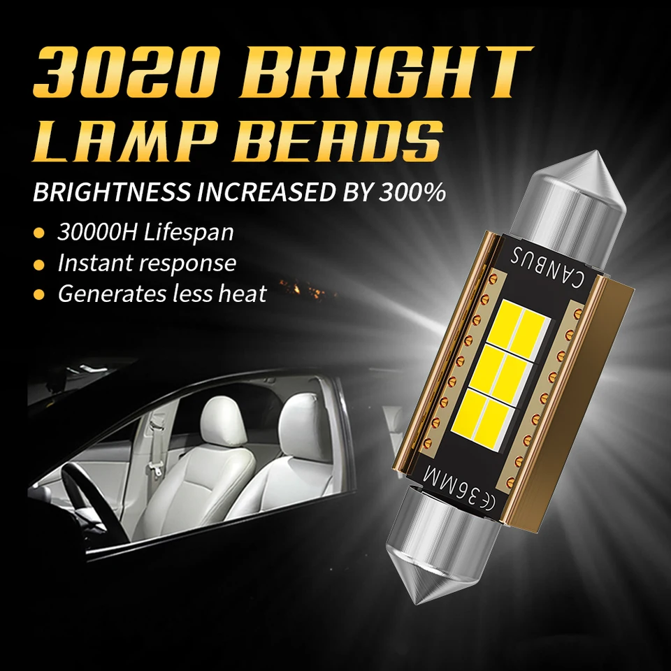 C5W C10W Festoon LED Bulbs - 31mm To 43mm CANBUS COB For Interior & Number Plate