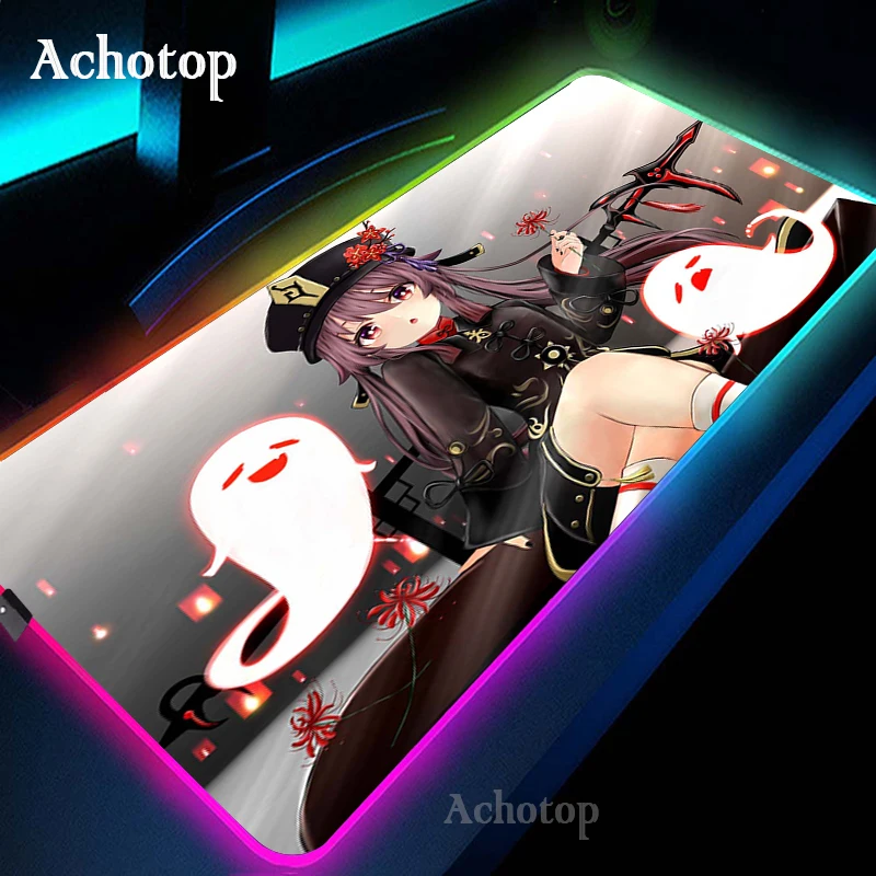 Tao-genshin Impact Gaming Mouse Pad Anime Antislip Tapete Led Grande Rgb Computador pc Laptop Gamer Mat Backlit 80x30cm hu - Imagem 5