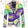 Mardi Gras Printed Men's Blazers Jacket Long Sleeve Slim Fit Buttons Suit Coat Pockets Carnival Holiday Party Lapel Men's Suit 2