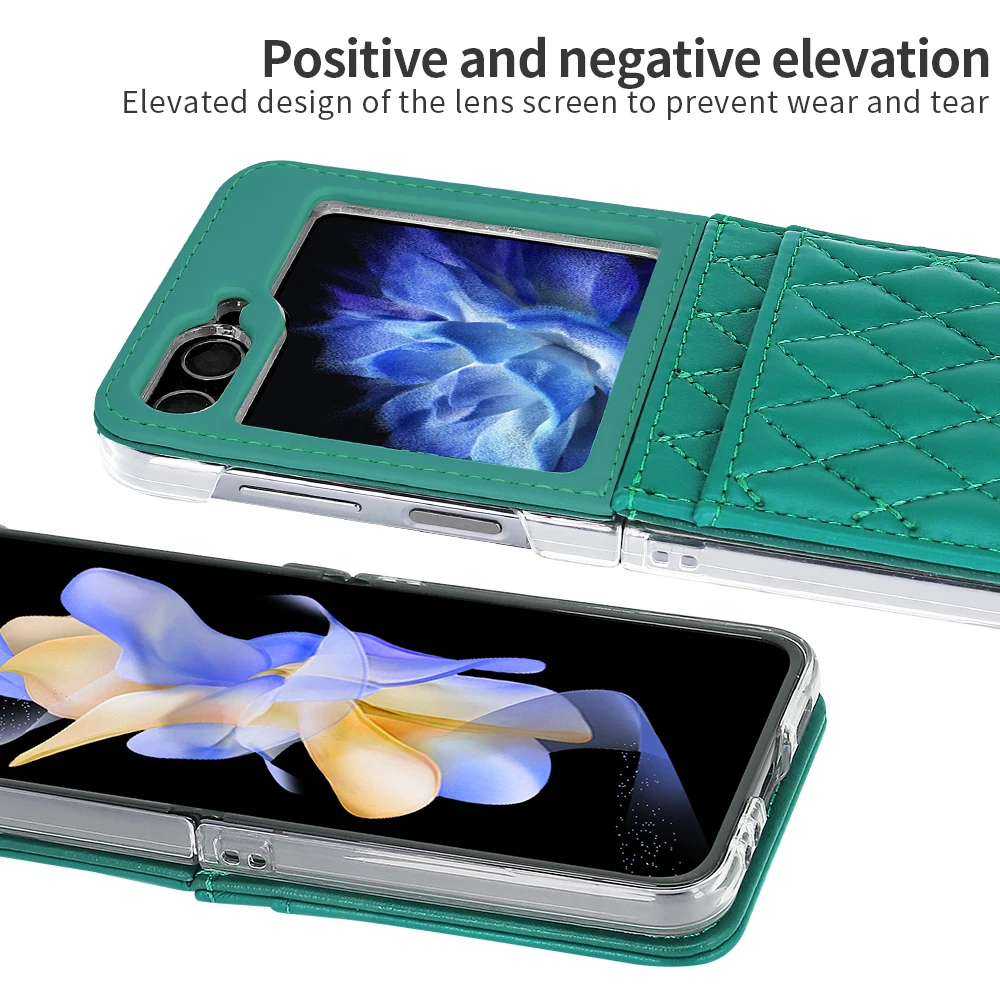Luxury Vertical Cards Solt Leather Wallet Case for Samsung Galaxy Z Flip 6 5 4 3 5G Flip6 Flip5 Hand Strap Diamond Hinge Cover_voghion.com