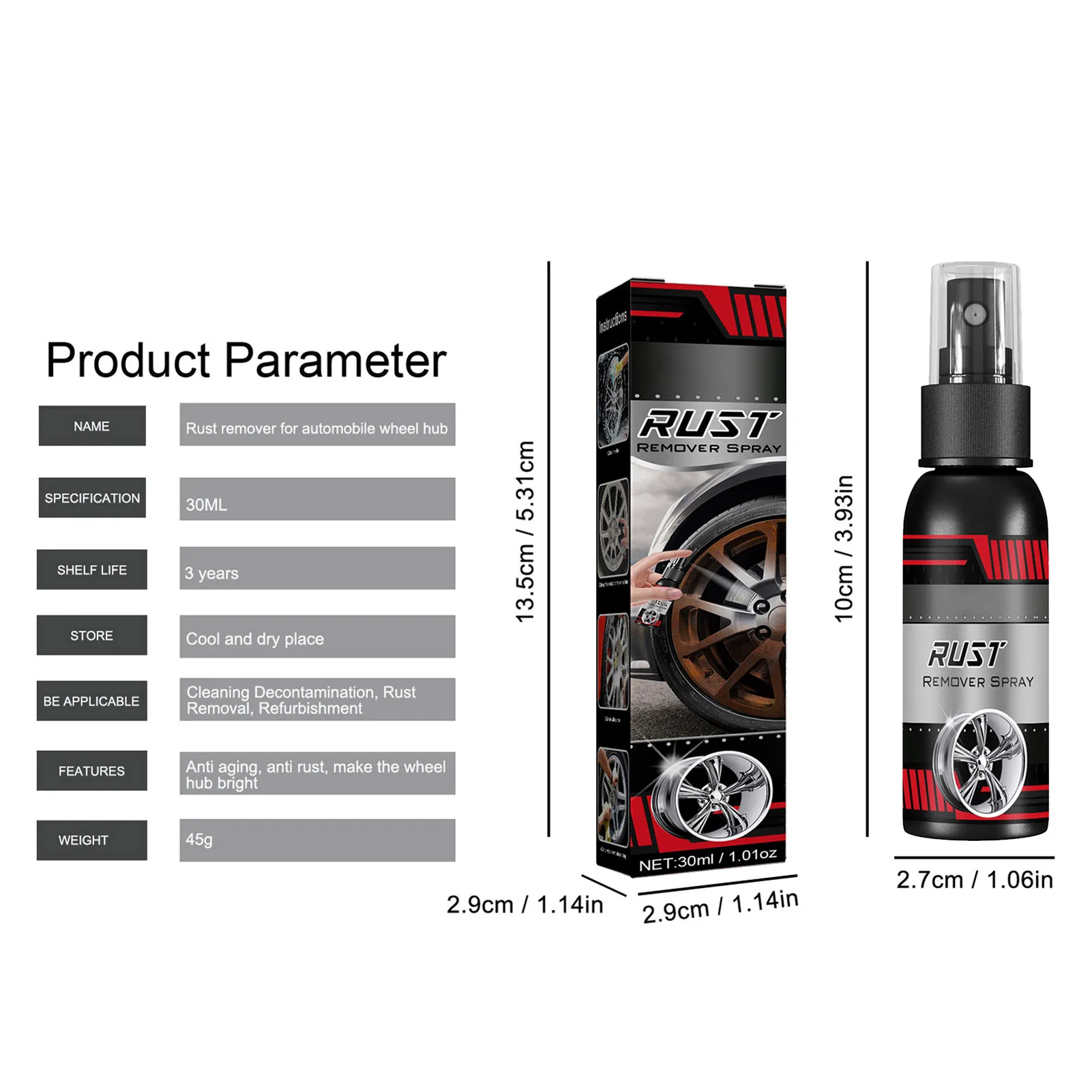 Spray Antiruggine E Rimuovi Ruggine Multiuso 30 Ml Con Pennello – Per Auto, Ruote, Dadi E Superfici Metalliche