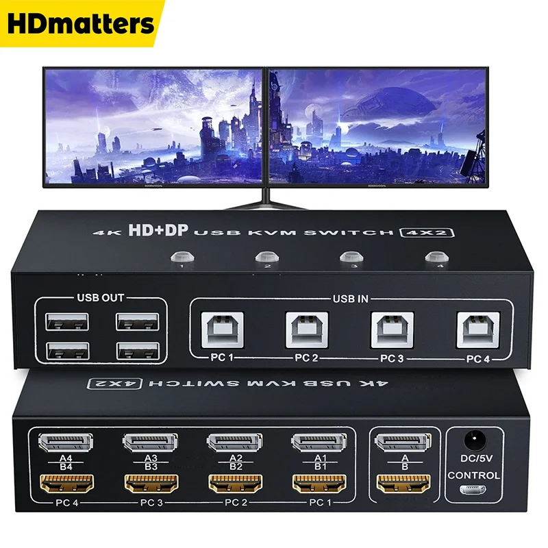 2x2 HDMI KVM Switch 4K 60Hz Dual Monitor KVM HDMI Extended Display USB KVM  Switcher 2 in 2 out for 2 Computers Share 2 Monitors - AliExpress