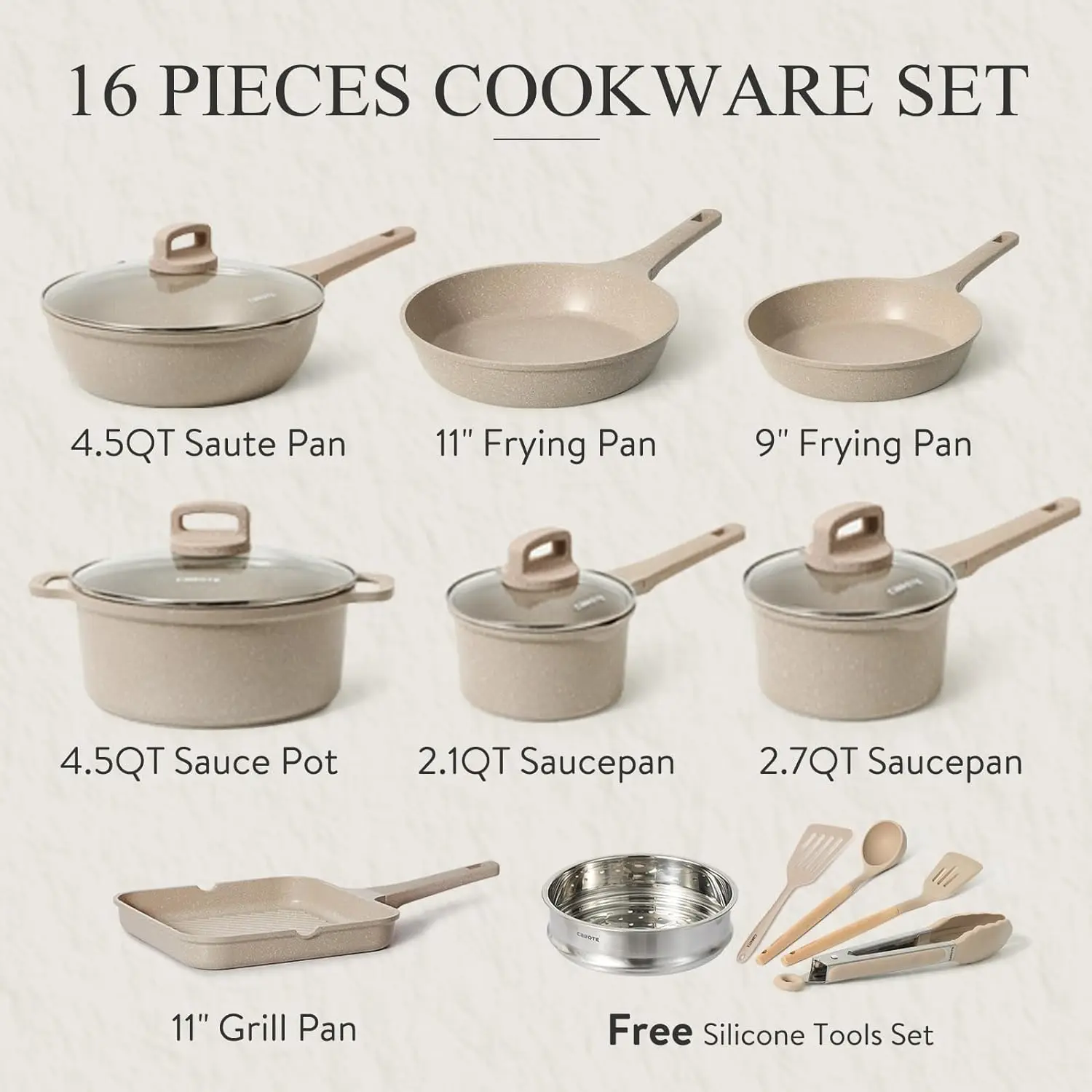 CAROTE Pots and Pans Set, 14pcs Kitchen Cookware Sets, Induction Pots and  Pans Nonstick, Cooking Pans Pots Set, Cream Beige, All Stoves Compatible