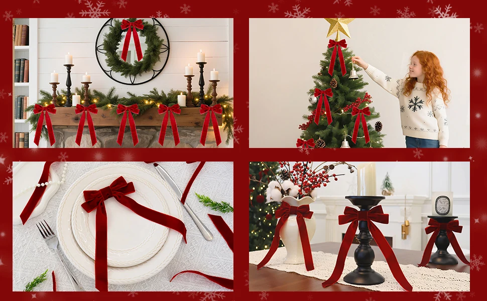 Samt Weihnachten Bögen Weihnachtsbaum Ornamente Treppe Girlande Kranz Vintage Band Bögen Indoor Outdoor DIY Weihnachtsdekorationen – Detail 1