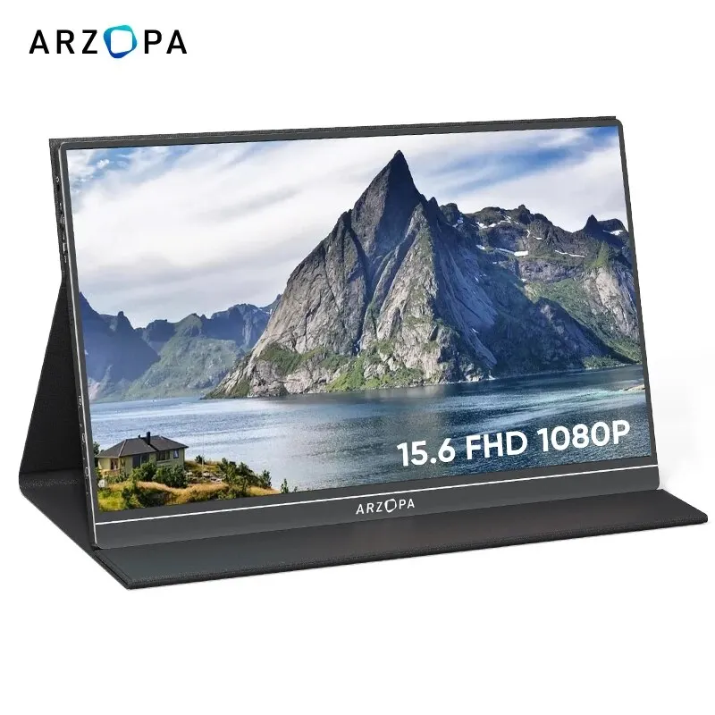 ARZOPA 1080P 휴대용 모니터, 노트북 맥 스위치 Xbox 폰 PS4 PC용, USB C HDMI 호환 컴퓨터 디스플레이, 15.6 인치 모니터 