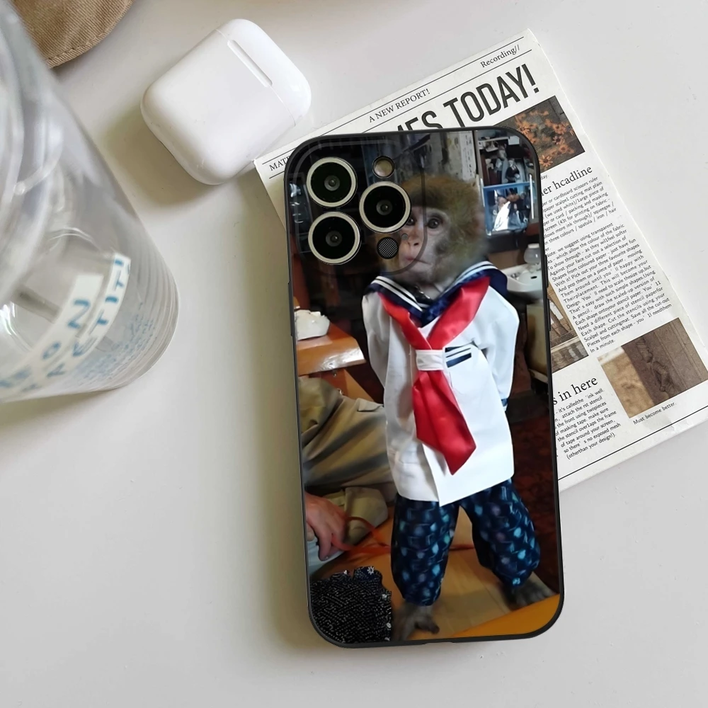 Adorable Monkey-Themed Black Soft Phone Case