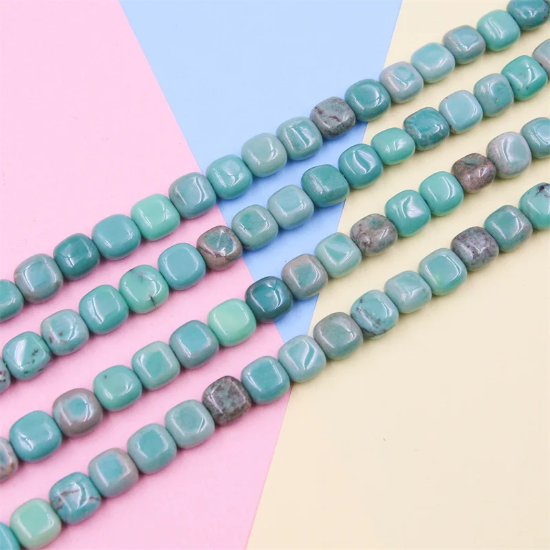 Grass Agate Beads Strand Square Cube Shape 6/8mm Natural Semiprecious Stone For Making Jewelry DIY Bracelet Necklace Earrings