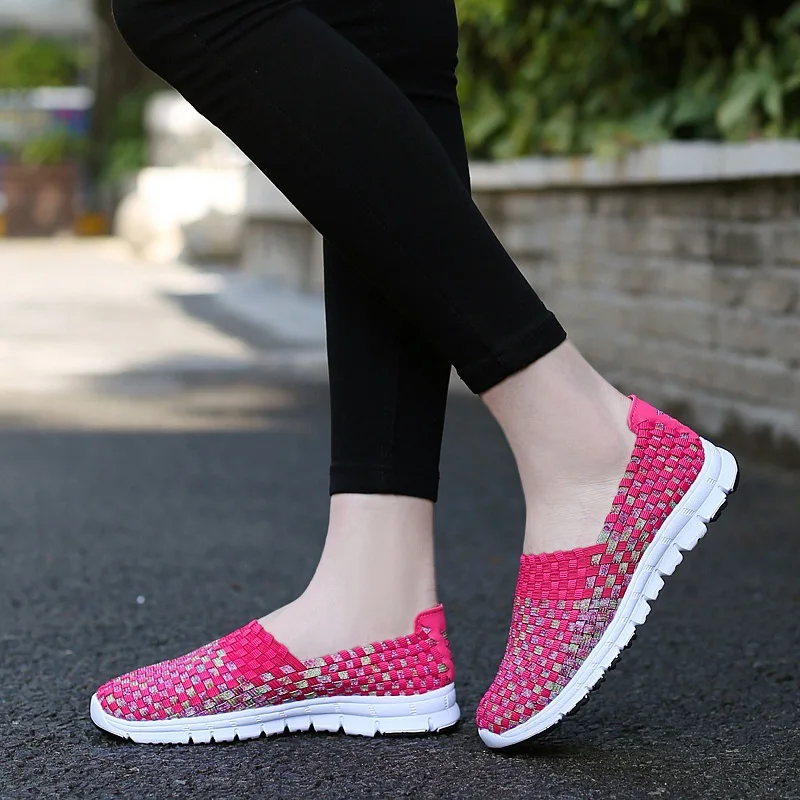 2021 New Woven Shoes Summer Breathable Handmade Flat Loafers Fashion Comfortable Women Flats Casual Sneakers rgt5