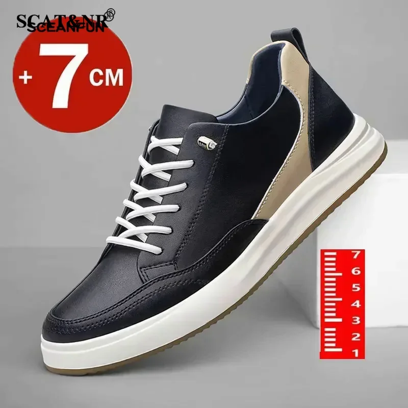 Genuine Leather Lift Sports Shoes For Men Breathable Increase Heightening Shoes Insoles 7cm Men'S Casual Luxury Heightening