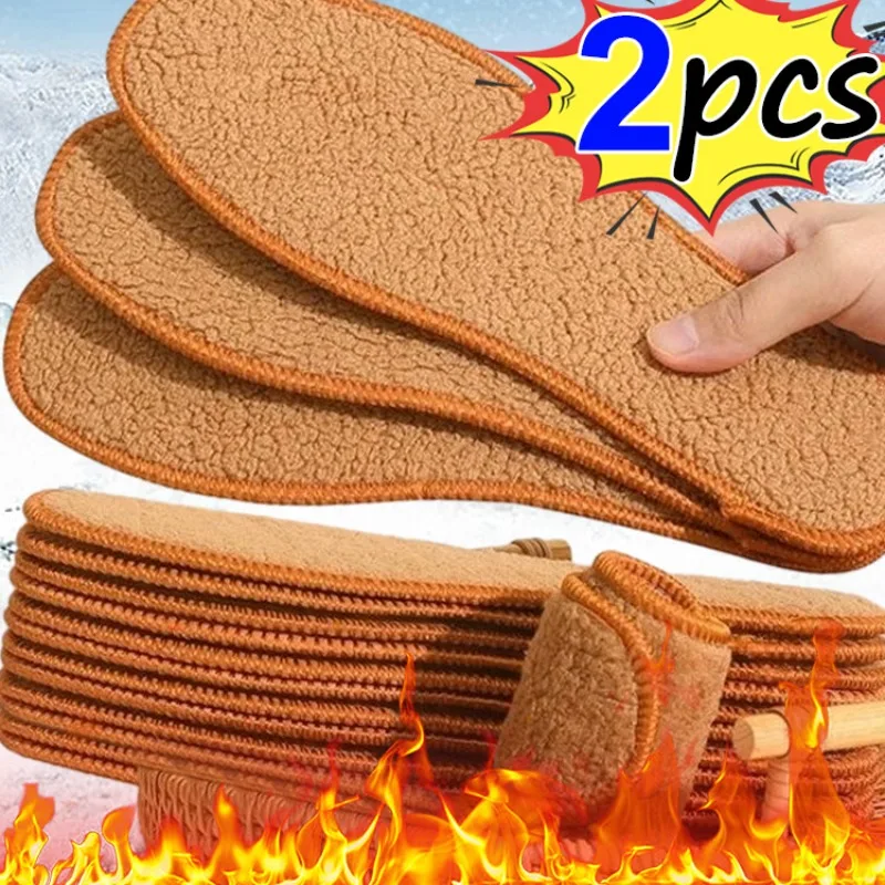 Thicken Cashmere Insoles Winter Plush Warmth Cold-proof Snow Boots Unisex Shoe Pad Soft Fluffy Insole Deodorant Shoe Accessories